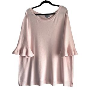 JOSEPH A Woman Plus Size Short Flutter Sleeve Light Sweater Top - Blush Pink  